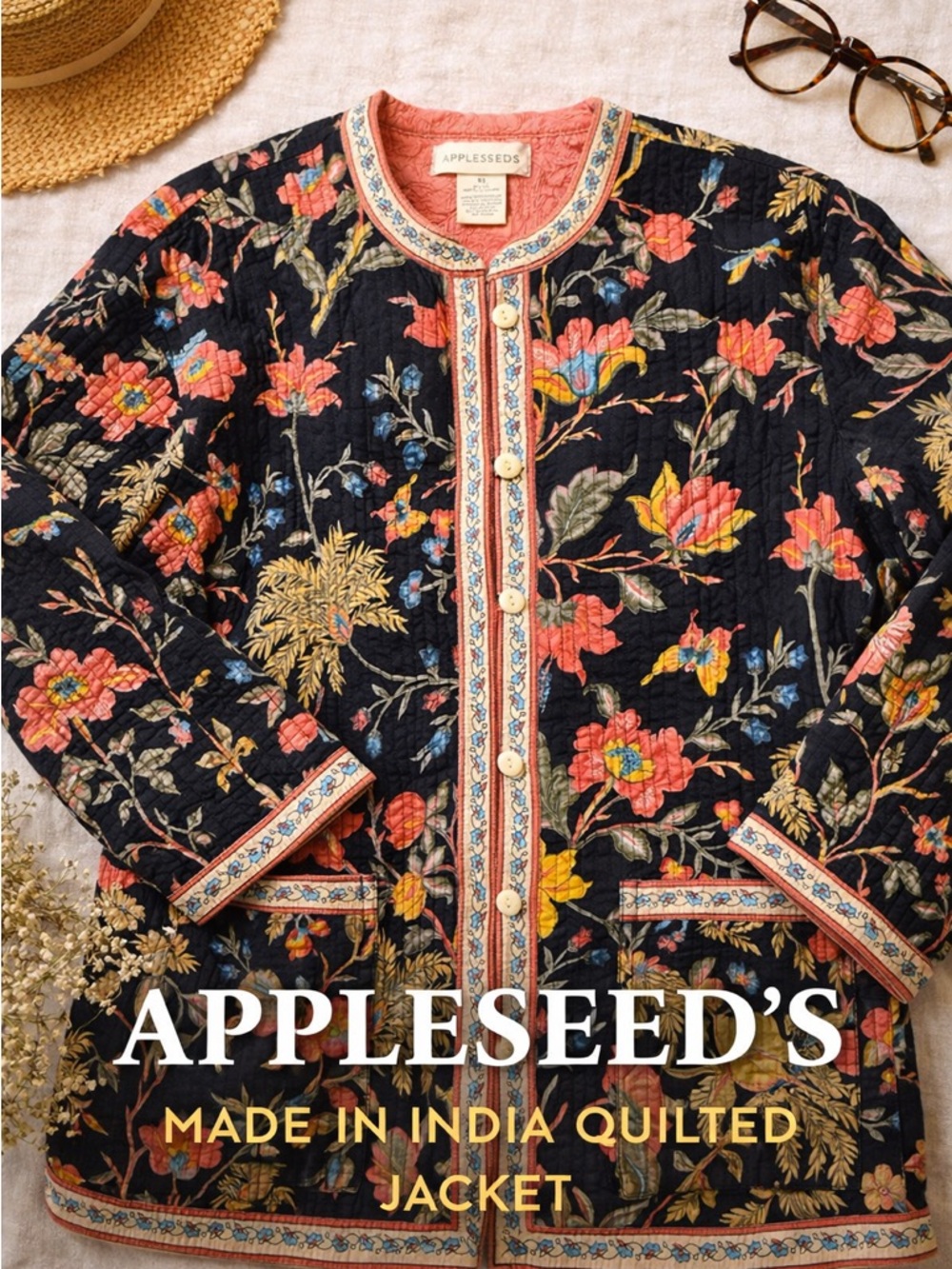 Appleseed’s Quilted Floral Jacket XL Boho Cottagecore Cotton